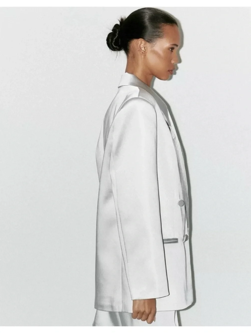 Zara Satin oversized Double-Breasted Light Silver Blazer - Picture 6 of 10